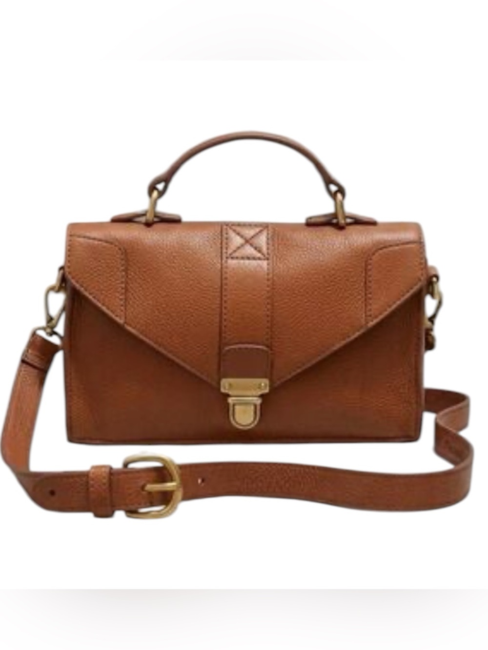 Madewell Structured Tan Leather Crossbody Satchel with Top Handle